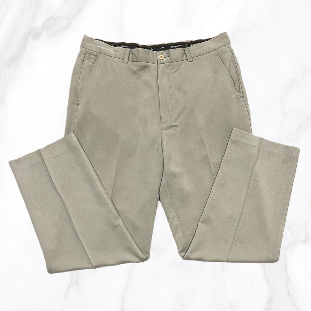 Tommy‎ Bahama Men's Khaki 100% Silk Relaxed Flat Front Dress Pant, Size 36